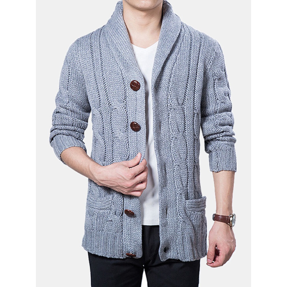 Knitted Cardigan Large Lapel Long sleeves Tide Sweater - M Gray