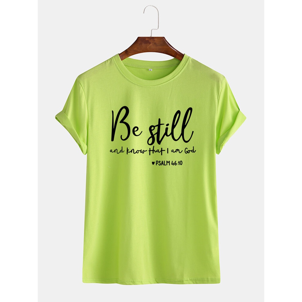 Mens Be Still Slogan Printed Casual Round Neck Breathable Short Sleeve T-Shirts - Light Blue S