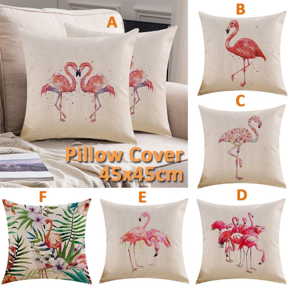 45x45cm Home Fashion Flamingo Cotton Linen Pillowcase Home Decorative Pillow Case - #1 - Image 2