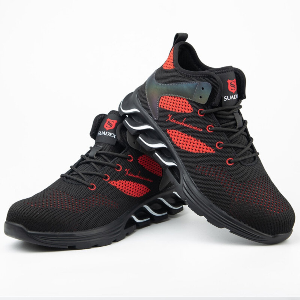 Men Women Safety Shoes Steel Toe Cap Work Shoes Mesh Anti-slip Sneakers Walking Hiking Jogging Running Shoes - Black & Red 44 - Image 2