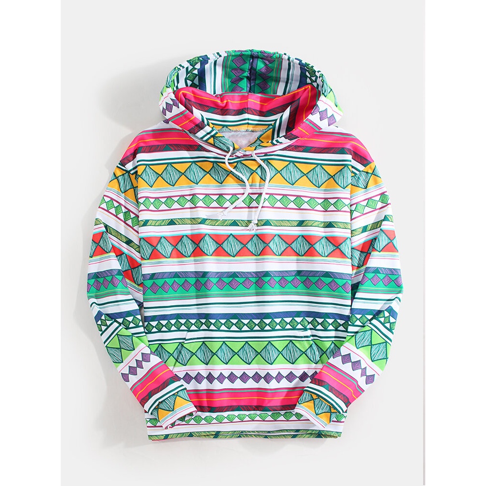 Mens Colorful Geometric Graphics Print Long Sleeve Kangaroo Pocket Design Hoodies - M #01