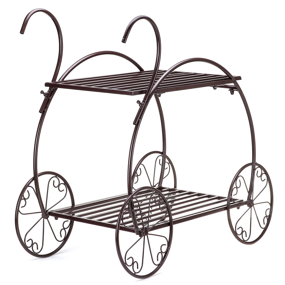 Metal Plant Stand Display Shelf Bookshelf Home Garden Ornaments Indoor Outdoor - Coffee