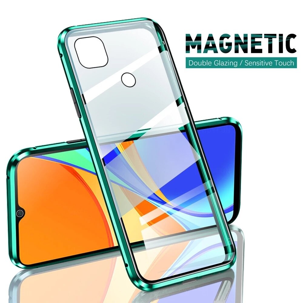 for Xiaomi Redmi 9C Case 360º Magnetic Flip Touch Screen Double-Sided 9H Tempered Glass + Metal Full Body Protective Case Non-Original - Silver - Image 2