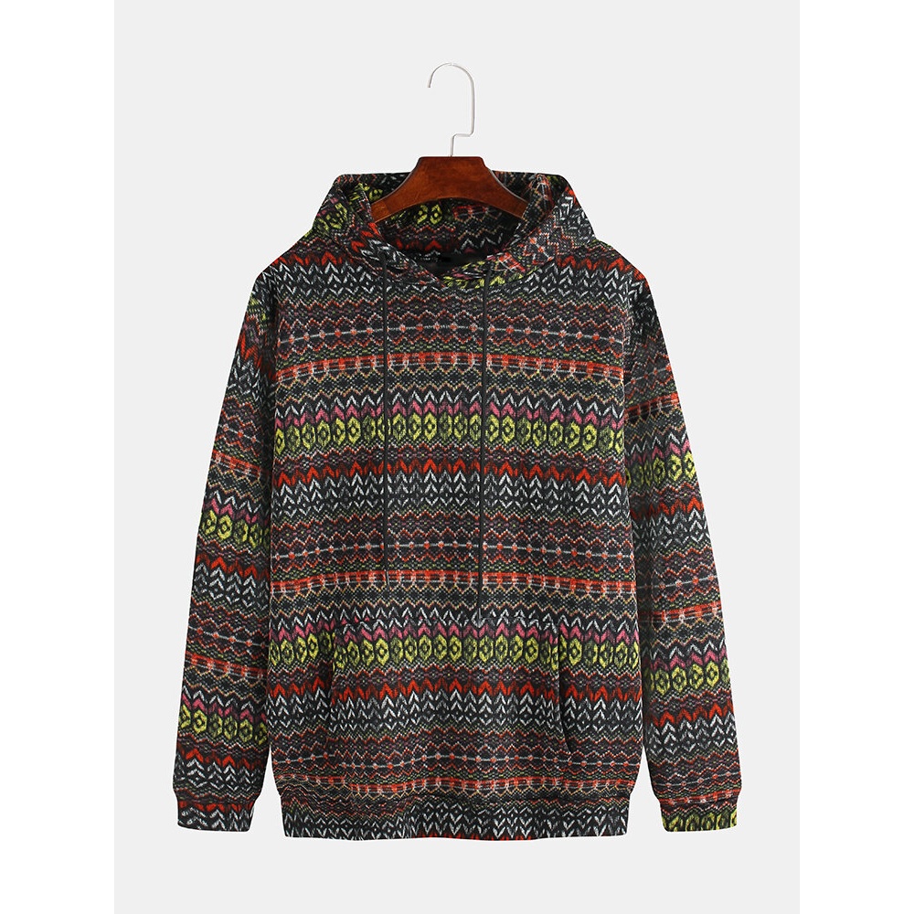 Mens Fashion Hooded Printing Drawstring Long Sleeve Casual Sweatshirt - S Black