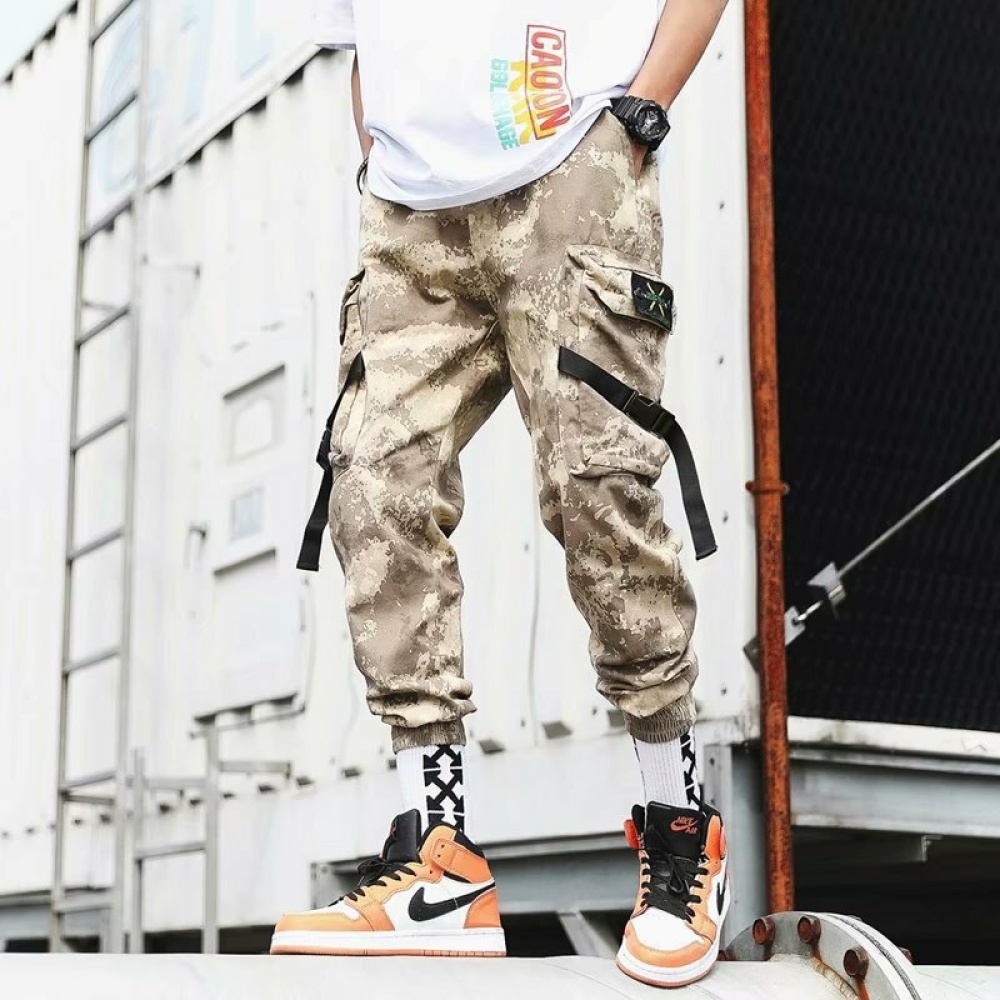 Men Camo Joggers Cargo Pants Military Black/Camouflage Pants Pure Cotton Men's Cargo Trousers With Pockets - Beige M - Image 2