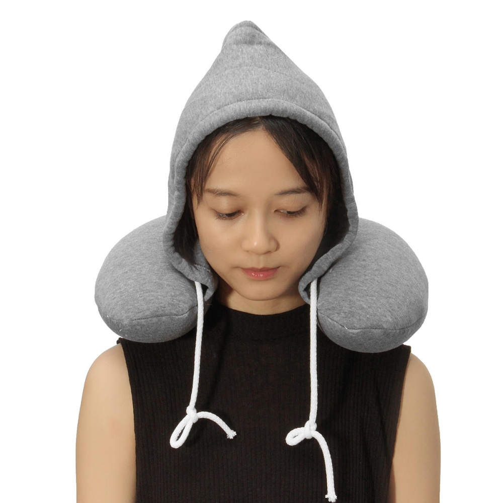 U Shaped Hooded Pillow Cushion Winter Warm Hat Rest Neck Support Winter Warm - Navy