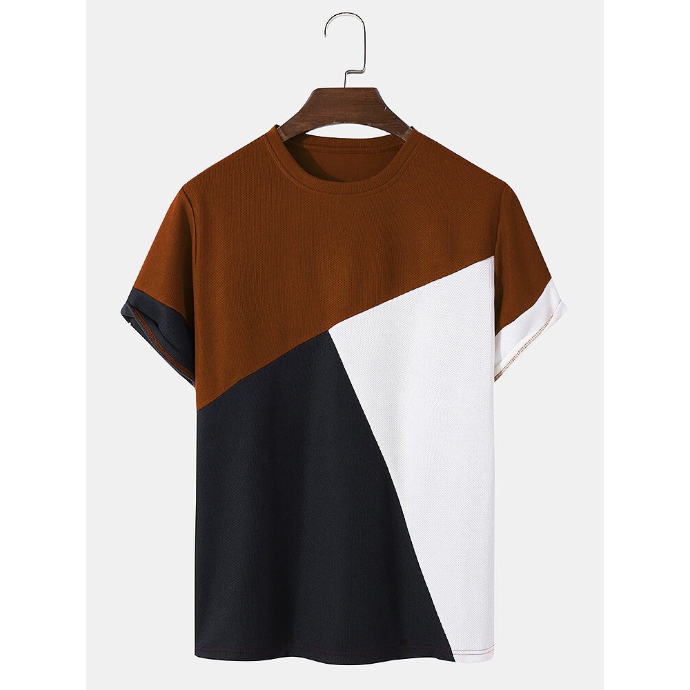 Mens Veins Color Block Casual T-Shirts - Red 2XL