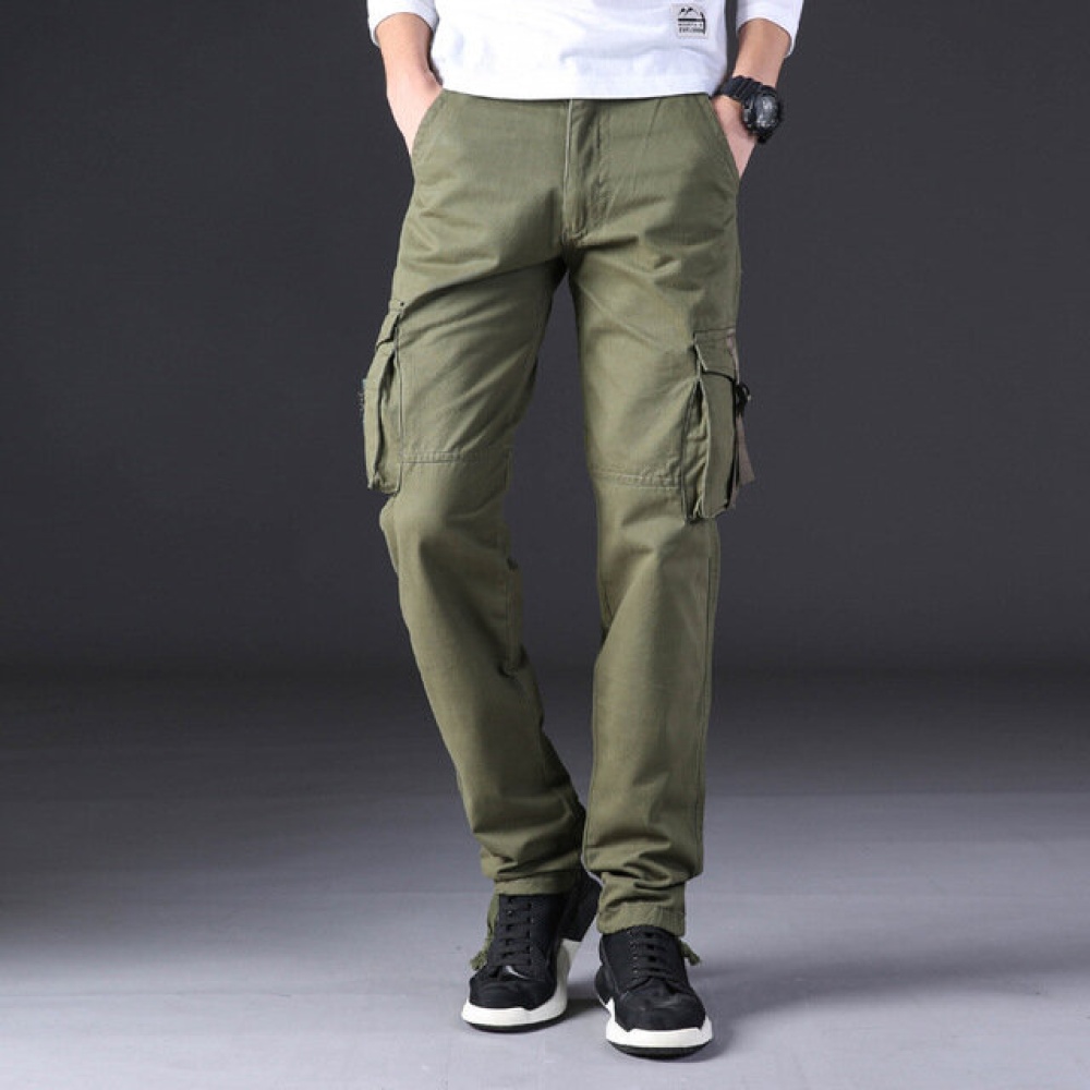 New Men's Japanese Band Width Loose Casual Overalls Youth Fashion Beam Foot Harlan Trousers 0485 - 32 WJL Army Green