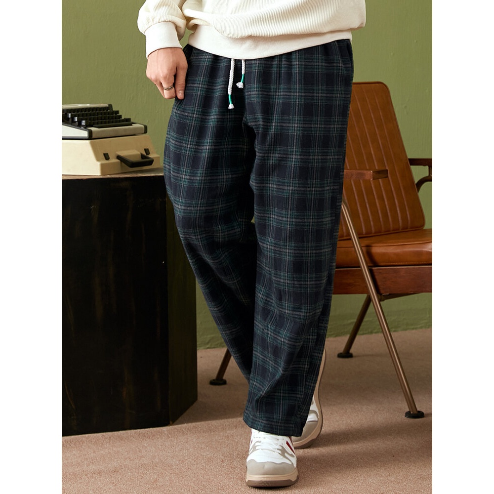 Mens Casual Retro Plaid Bottoms Ankle-Length Pants - Green M