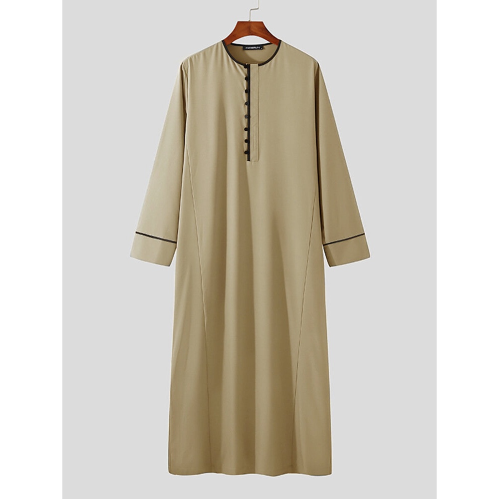 Mens Buttons Long Sleeve Robe Casual Kaftan - White S