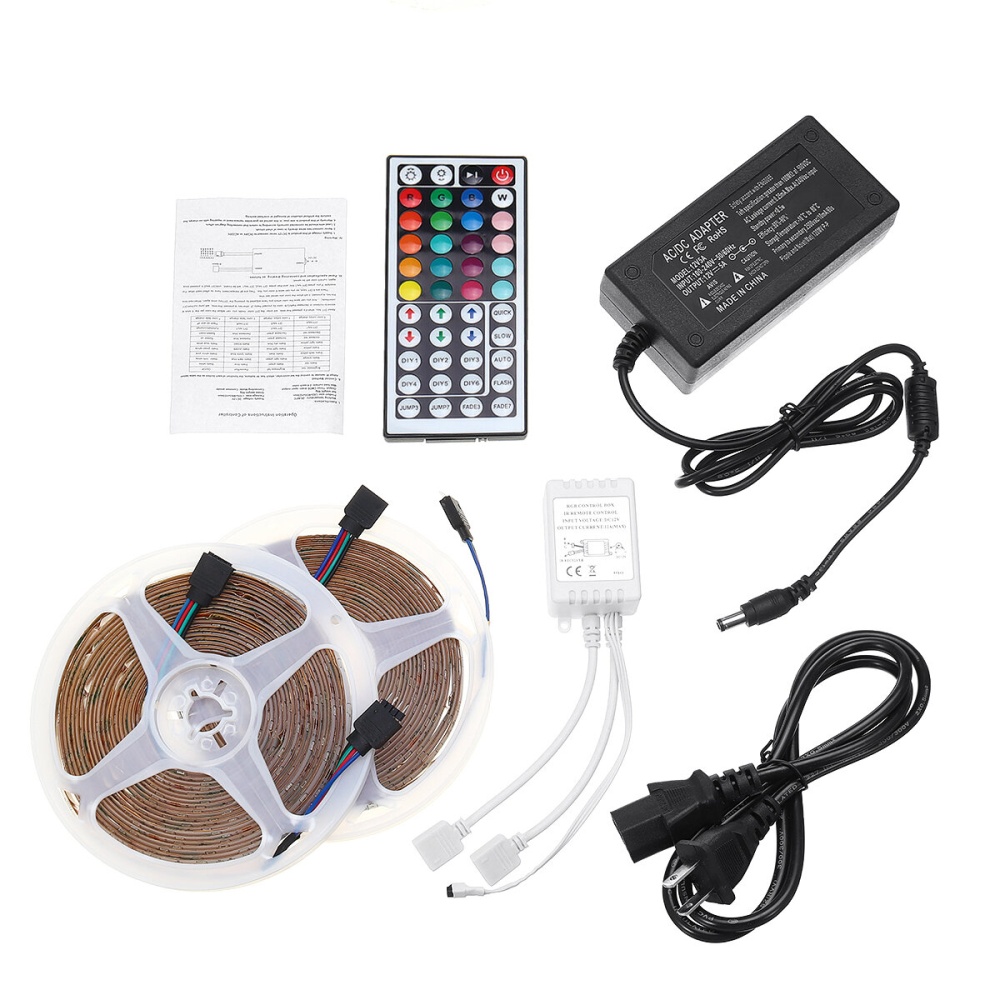 2*5M Waterproof DC12V LED Strip Light 3528 RGB Color Home Lamp+IR Remote Control+US Plug Power Adapter  Decorations Clearance  Lights - US Plug - Image 2