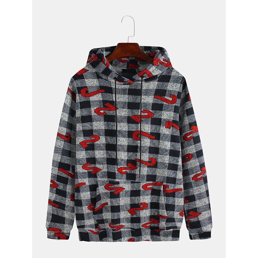 Mens Fashion Geometric Printing Hooded Sweatshirt - L Navy