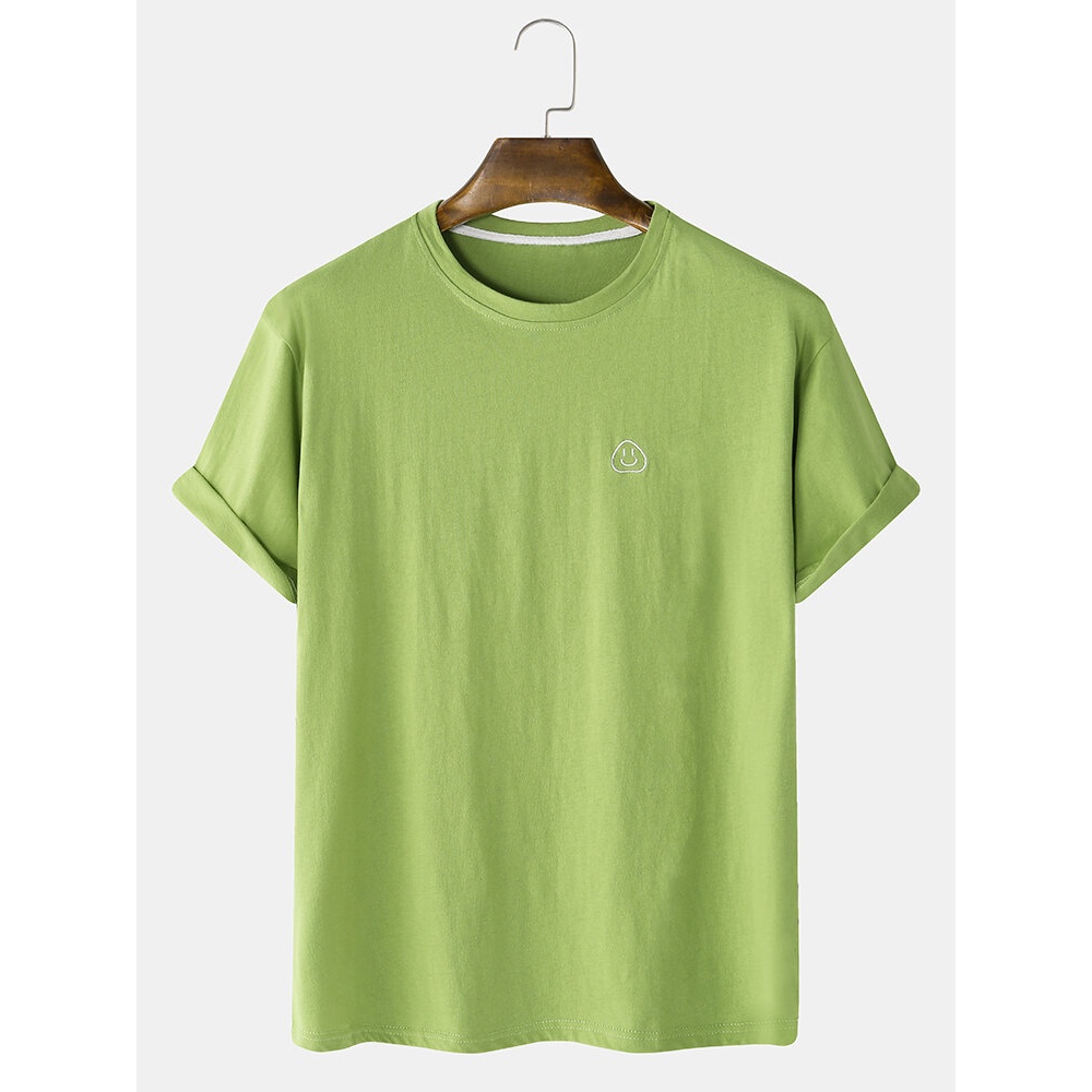 Mens Cotton Solid Color Breathable & Thin Loose Round Neck T-Shirts - White M