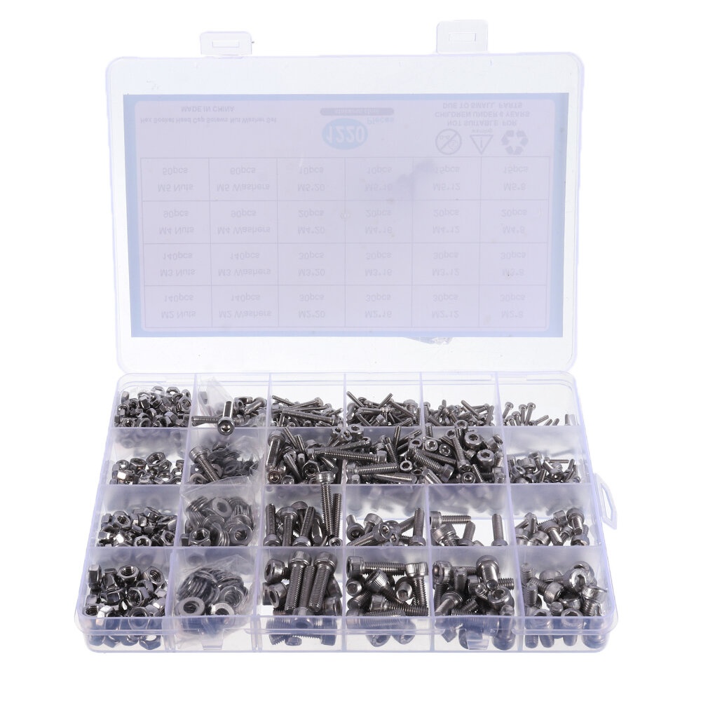 Suleve MXSH7 1220Pcs Stainless Steel Hex Socket Cap Head Screws Bolt Nuts Washers Assortment Kit M2 M3 M4 M5 - Image 2