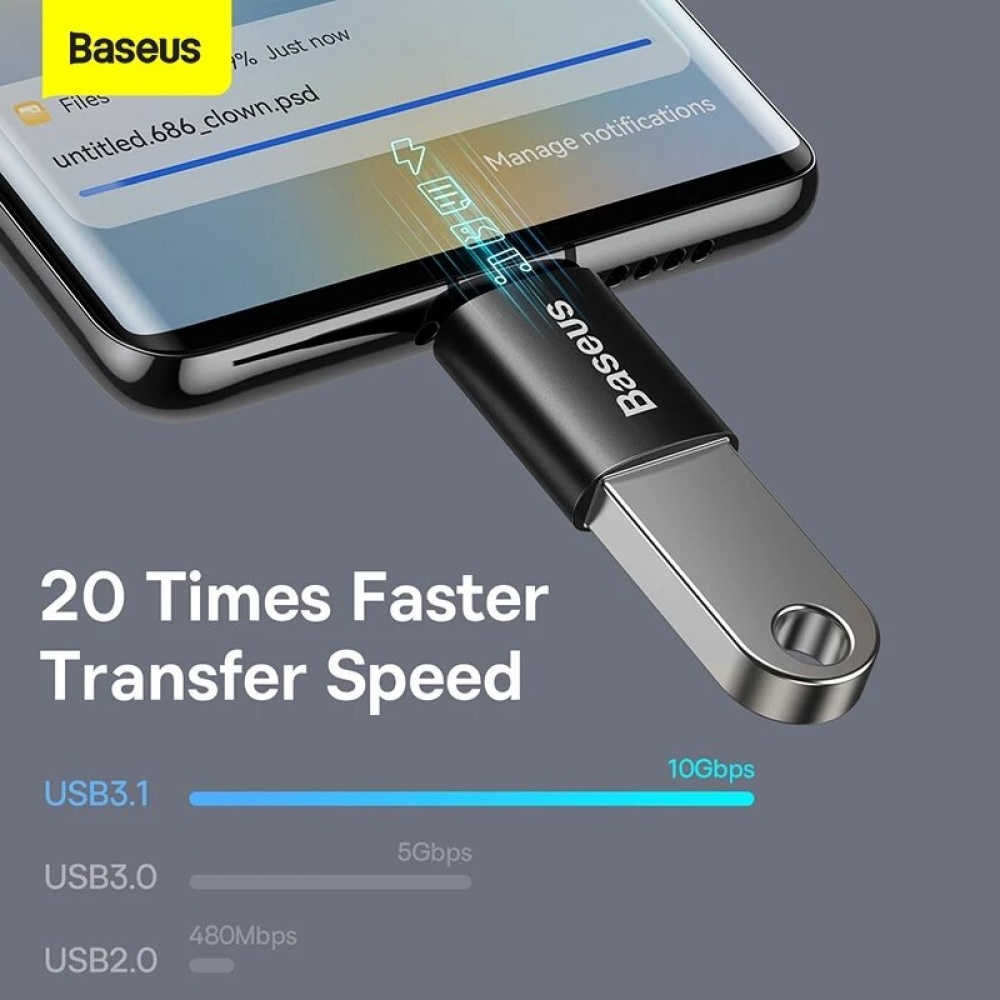 Baseus USB-C Male to USB3.1 Female Adapter 10Gbps Speed Transfer Connector For XIAOMI Mi12 For Samsung Galaxy Z Fllp3 5G - Black - Image 2