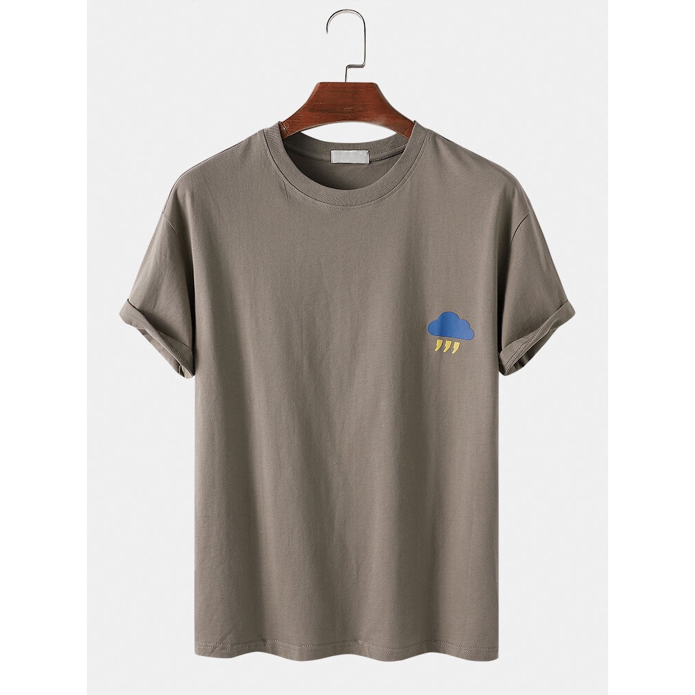 Mens Weather Print Cotton Round Neck Casual Short Sleeve T-Shirts - White 3XL