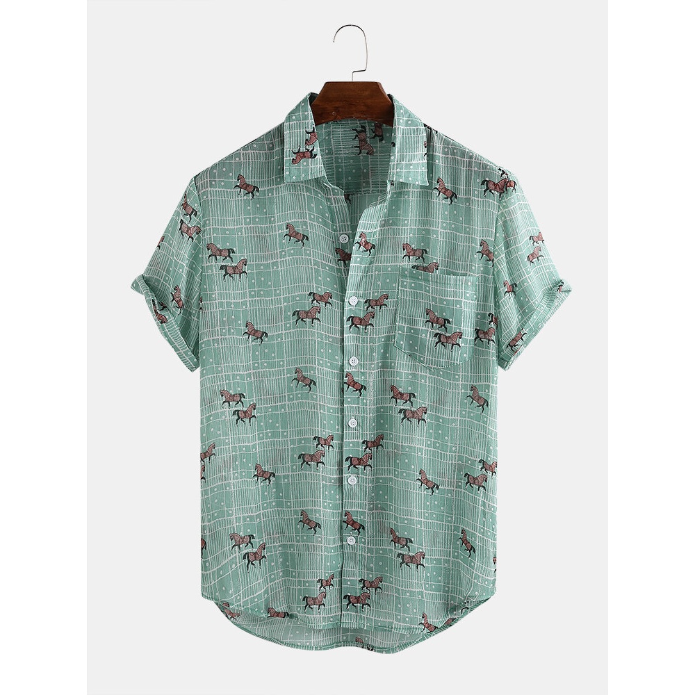 Mens Short Sleeve New Casual Fashion Shirts - 3XL Green