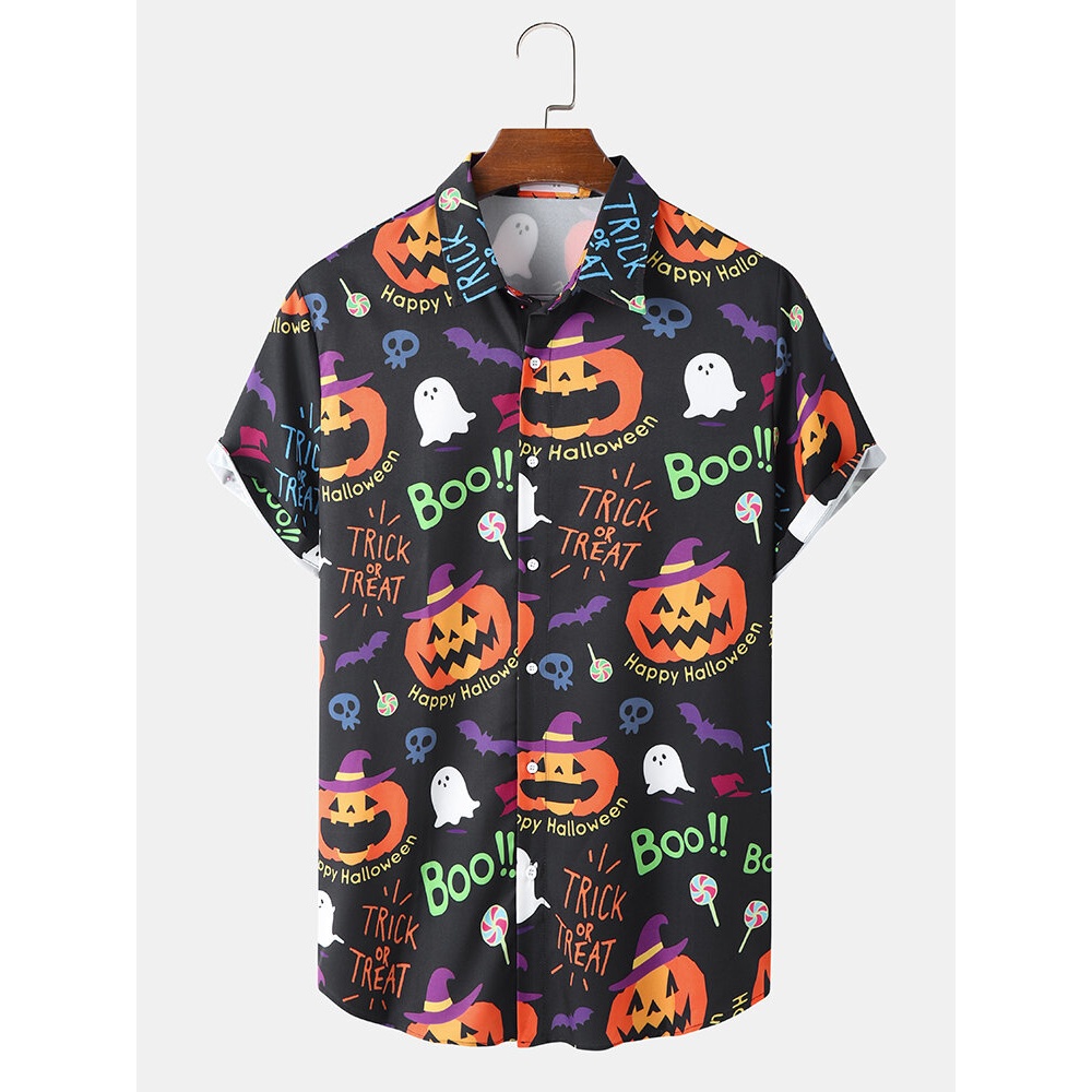 Mens  Pattern Cartoon Printing Short Sleeve Shirt - Black S