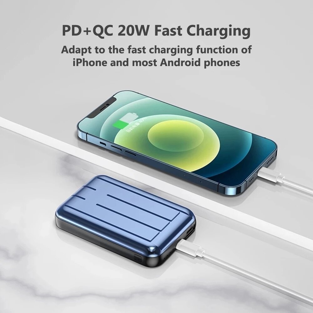 Magnetic 15W Wireless Charger 5000mAh Power Bank External Battery Power Supply 20W USB PD QC3.0 For iPhone 12 12 Mini 12 Pro Max - Blue - Image 2