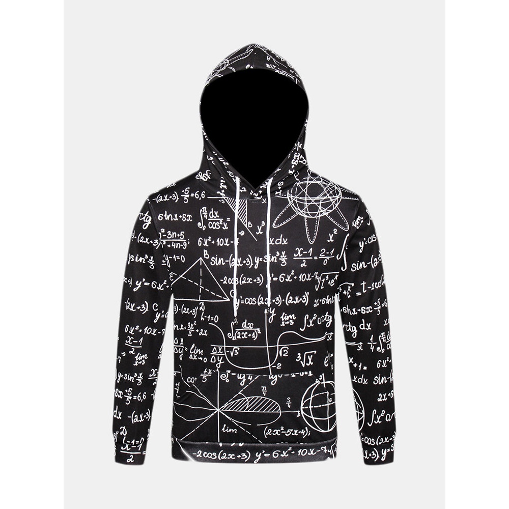 Mens Fashion Hoodies Maths Formula Printing Sweatshirt - M Black