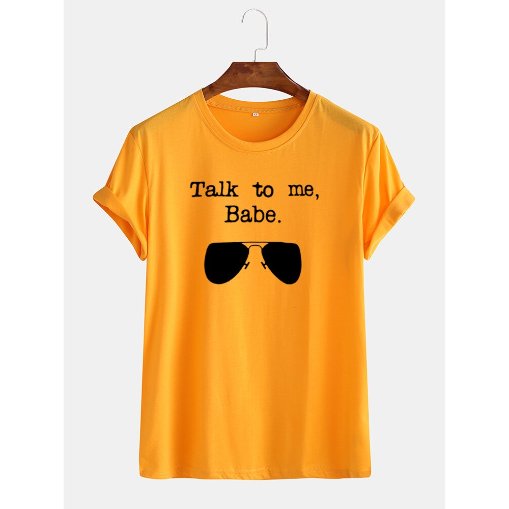 Mens Funny Sunglasses Slogan Little Tag Short Sleeve Breathable T-shirts - Yellow S