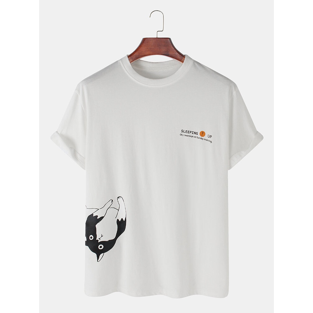 Cotton Cartoon Animal Print Short Sleeve Breathable T-Shirts - White L