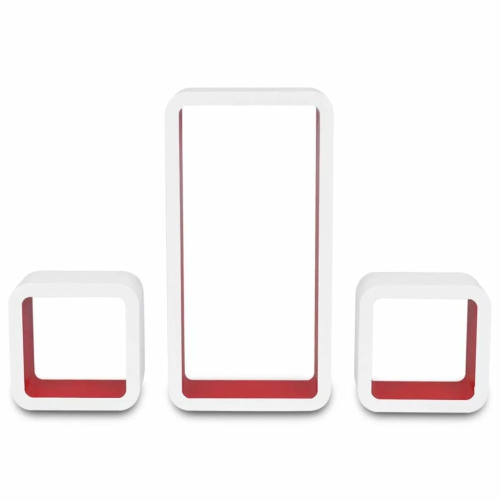 3 White-Red MDF Floating Wall Display Shelf Cubes Book/DVD Storage - Image 2