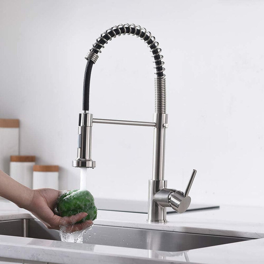 Kitchen Mixer Tap Rotatable Hot And Cold Water Multifunctional Sink Kitchen Spring Faucet with Pull Out Hose Spray Single Lever - Black - Image 2