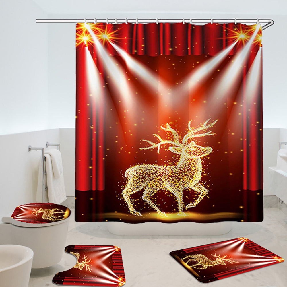 Elk Waterproof Shower Curtain Set Anti-slip Non-toxic Toilet Rug Mat Toilet Lid Cover Set - #3 - Image 2