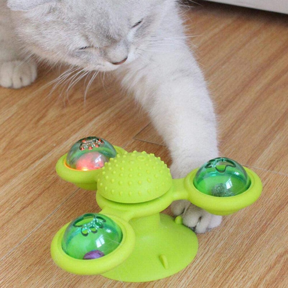 Rotating Three Head Windmill Cat Toy Scratching Hair Pet Cat Interactive Toy - Blue - Image 2