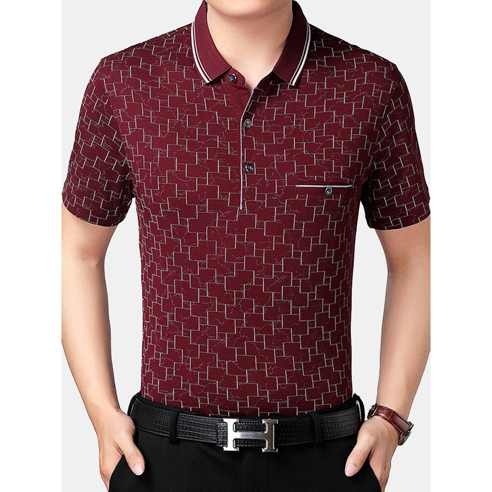 Men's Casual Short-sleeved Plaid T-shirts - S Red