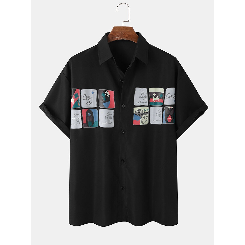 Mens Casual Funny Print Loose Shirts - White S