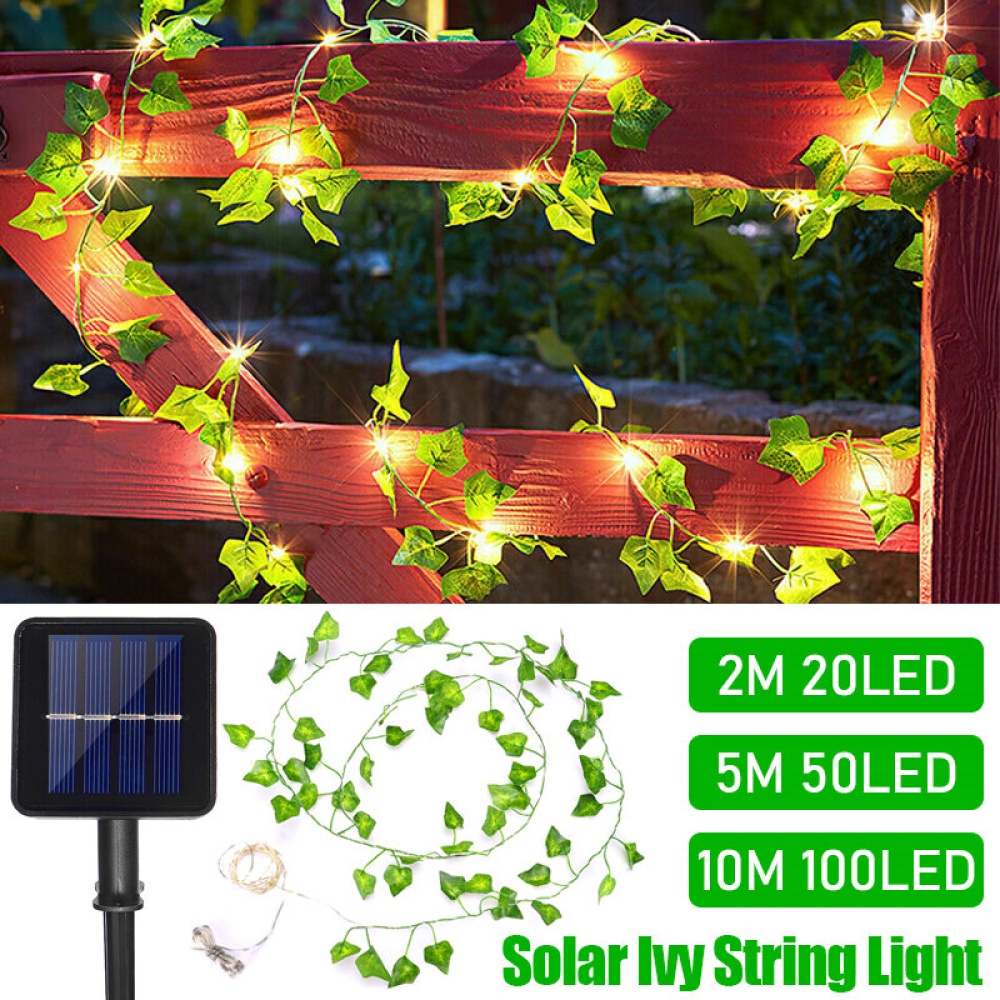 Solar Ivy String Lights LED Outdoor  Decoration Plant Lights Maple Leaf Green Rattan String Lights - 2m - Image 2