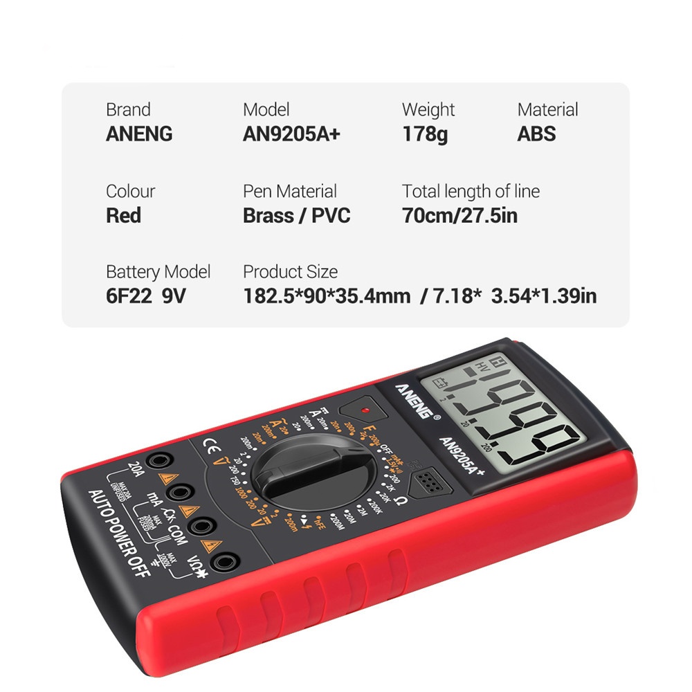 ANENG An9205a+true-rms Digital Multimeter Transistor Tester Capacitor Electrical Capacitance Meter Red - Image 3