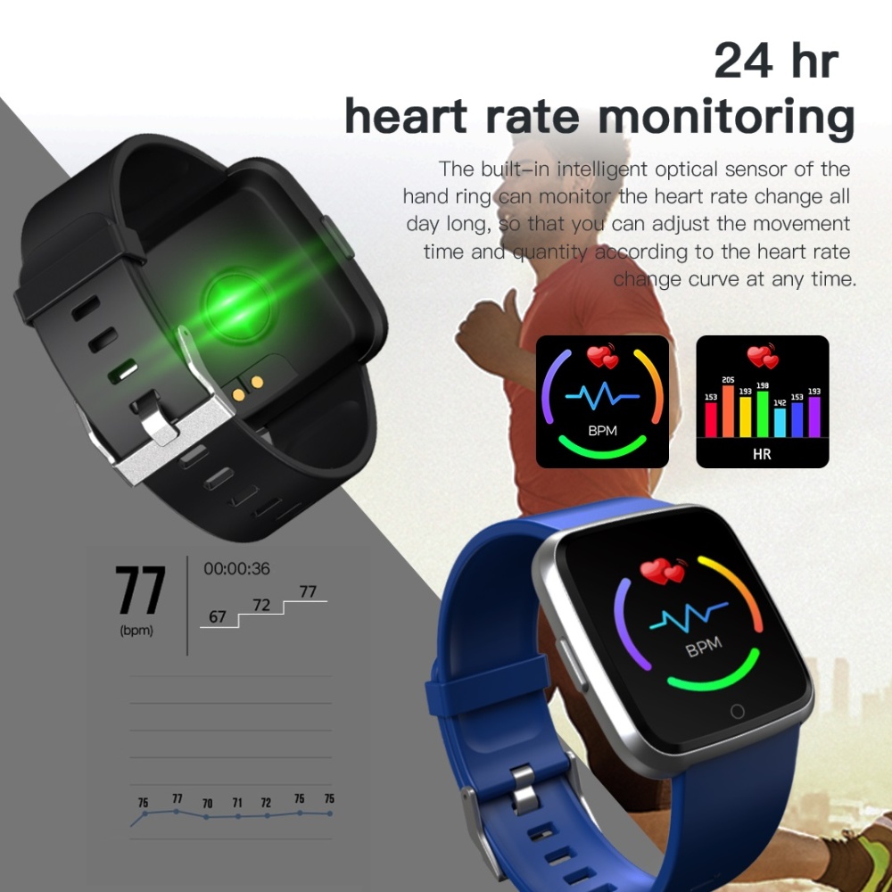 1.3 Inch Color Screen Exercise Heart Rate Blood Pressure Sleep Detection Call Alert Smart Bracelet Blue silicone strap - Image 2