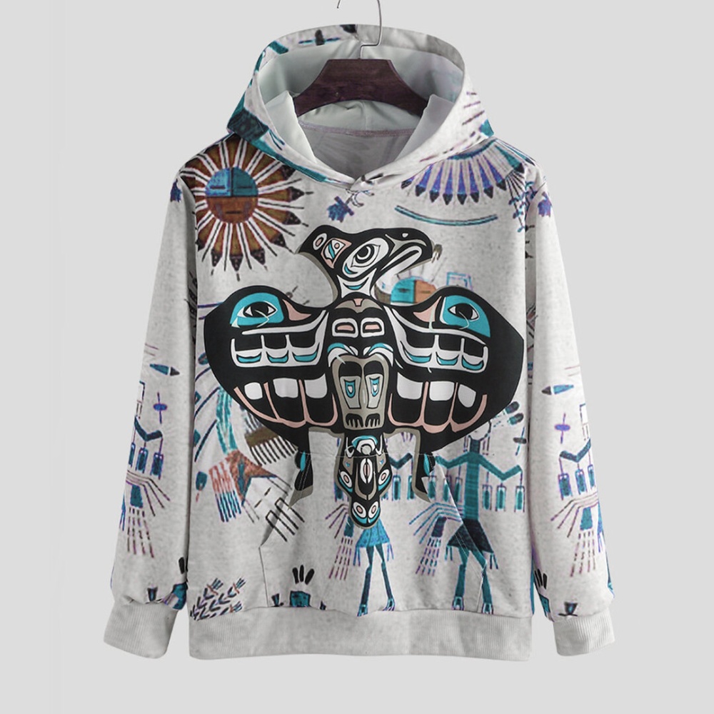 Autumn Character Printing Hooded Long Sleeve Casual Sweatshirt - XL Grey - Image 2