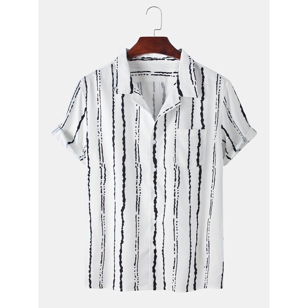 Mens Vintage Stripe Practical Pocket Breathable Casual Shirts - White L