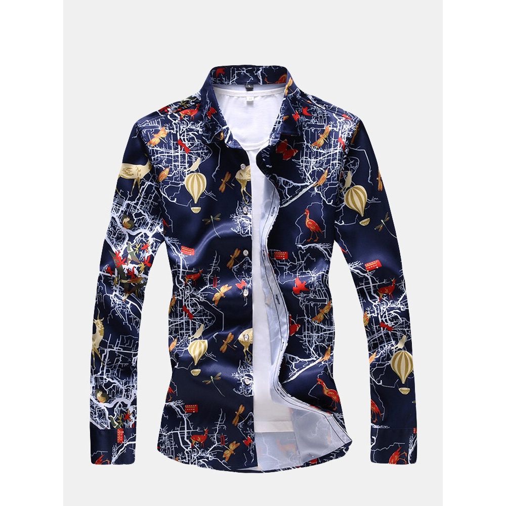 Men's Casual Long-sleeved Shirts - XL Navy