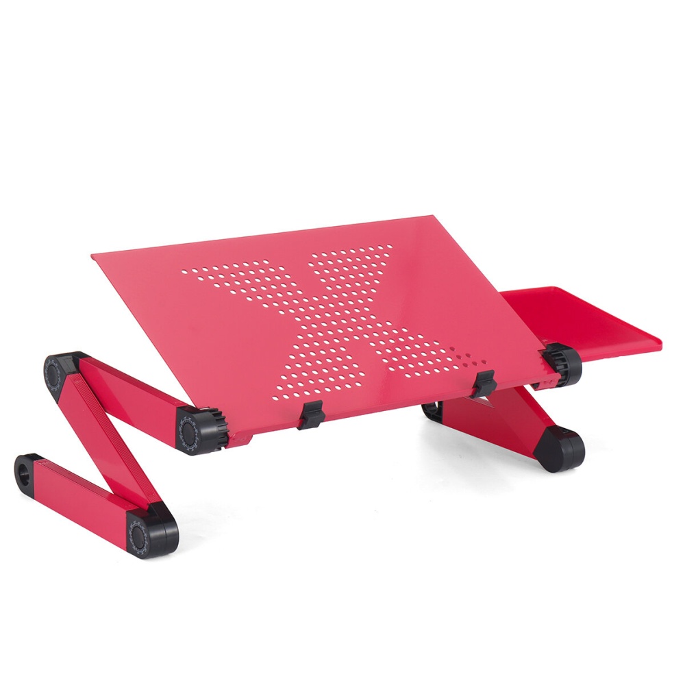 Laptop Desk Aluminum Alloy Folding Computer Notebook Desk Bed Laptop Table with Cooling Stand and Mouse Tray - Rose Red Straight head