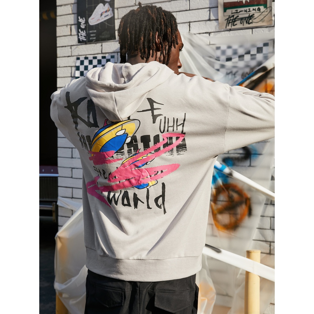 Men Funny Graffiti Print Hoodie - Grey S