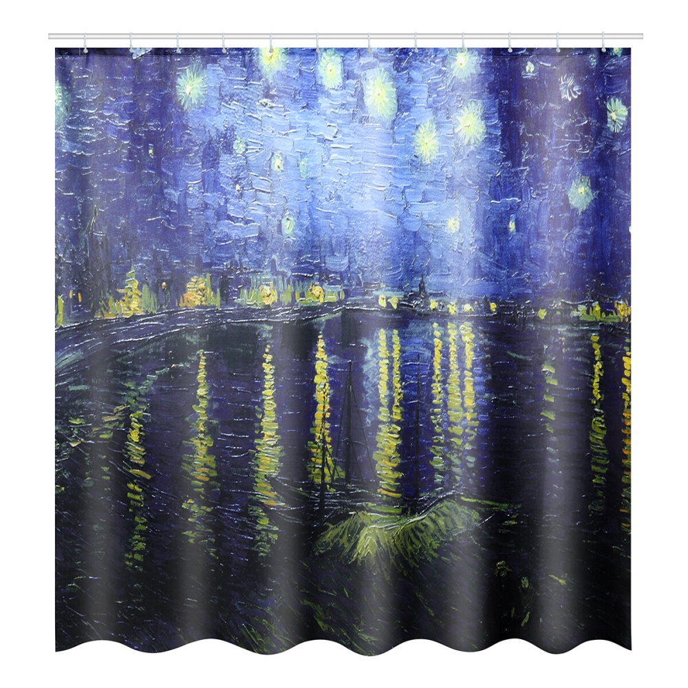 180x180cm Rhone River Night Bathroom Shower Curtains Lid Toilet Cover Mat Rug Set - B - Image 2