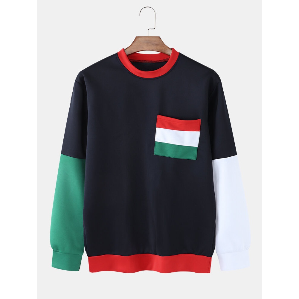 Mens Contrasting Colors Patchwork Pullover Faux Twinset Sweatshirts - White XL