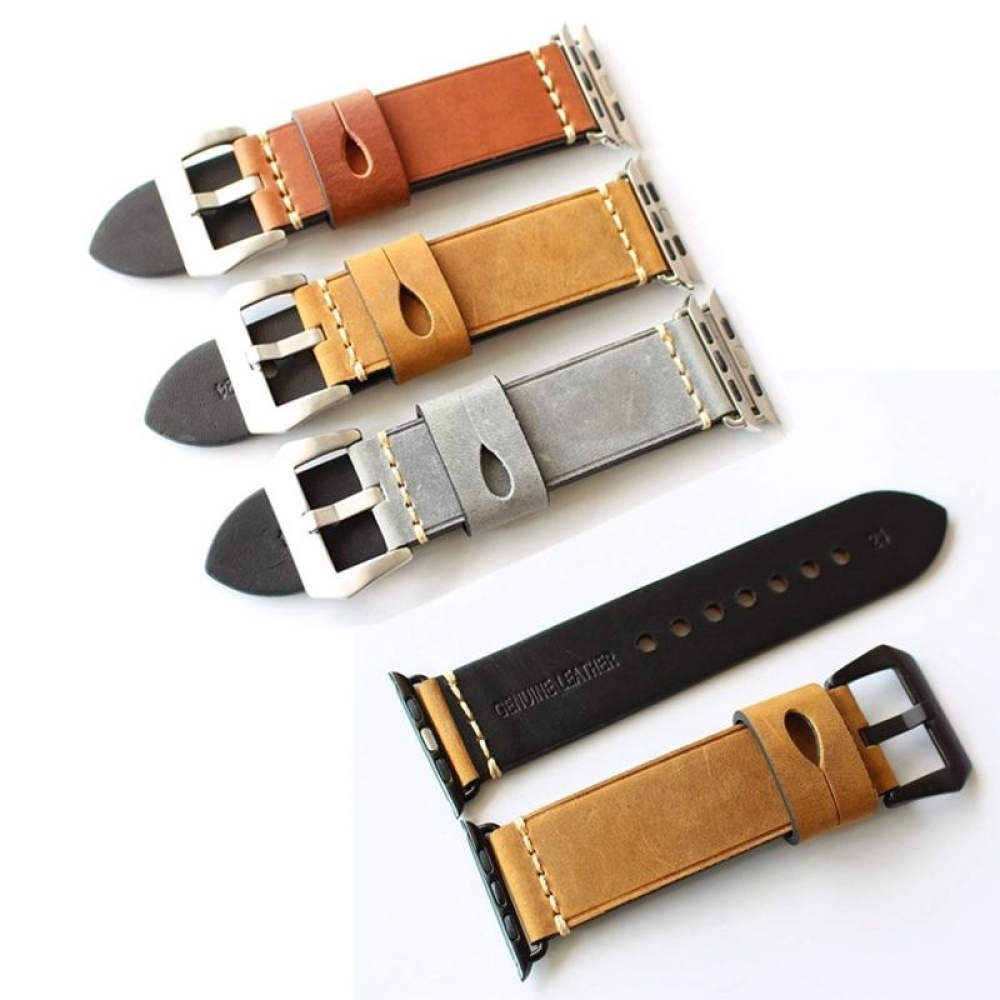 Crazy Horse Genuine Leather Watch Band For Apple Watch Series 1/ Series 2 38/42mm - 38mm Grey - Image 2