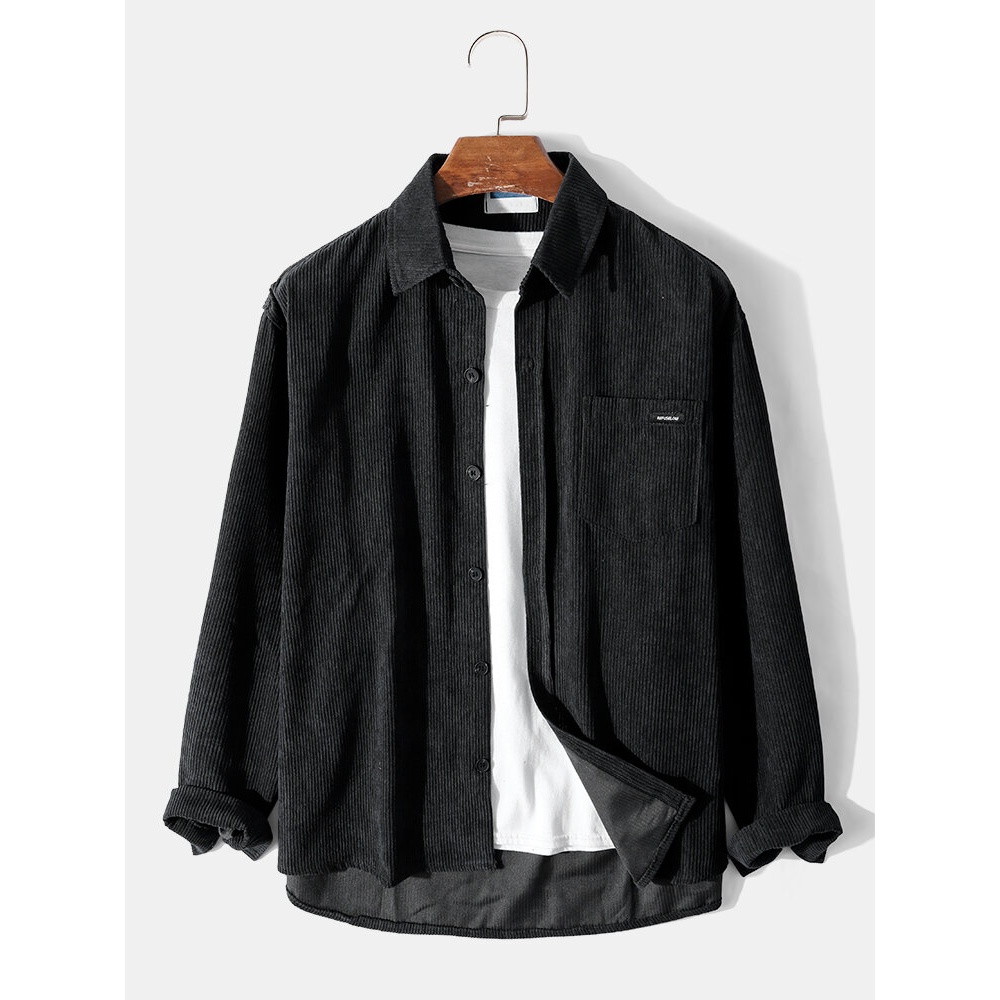 Mens Corduroy Pocket Vintage Outwear Shirt - Navy L
