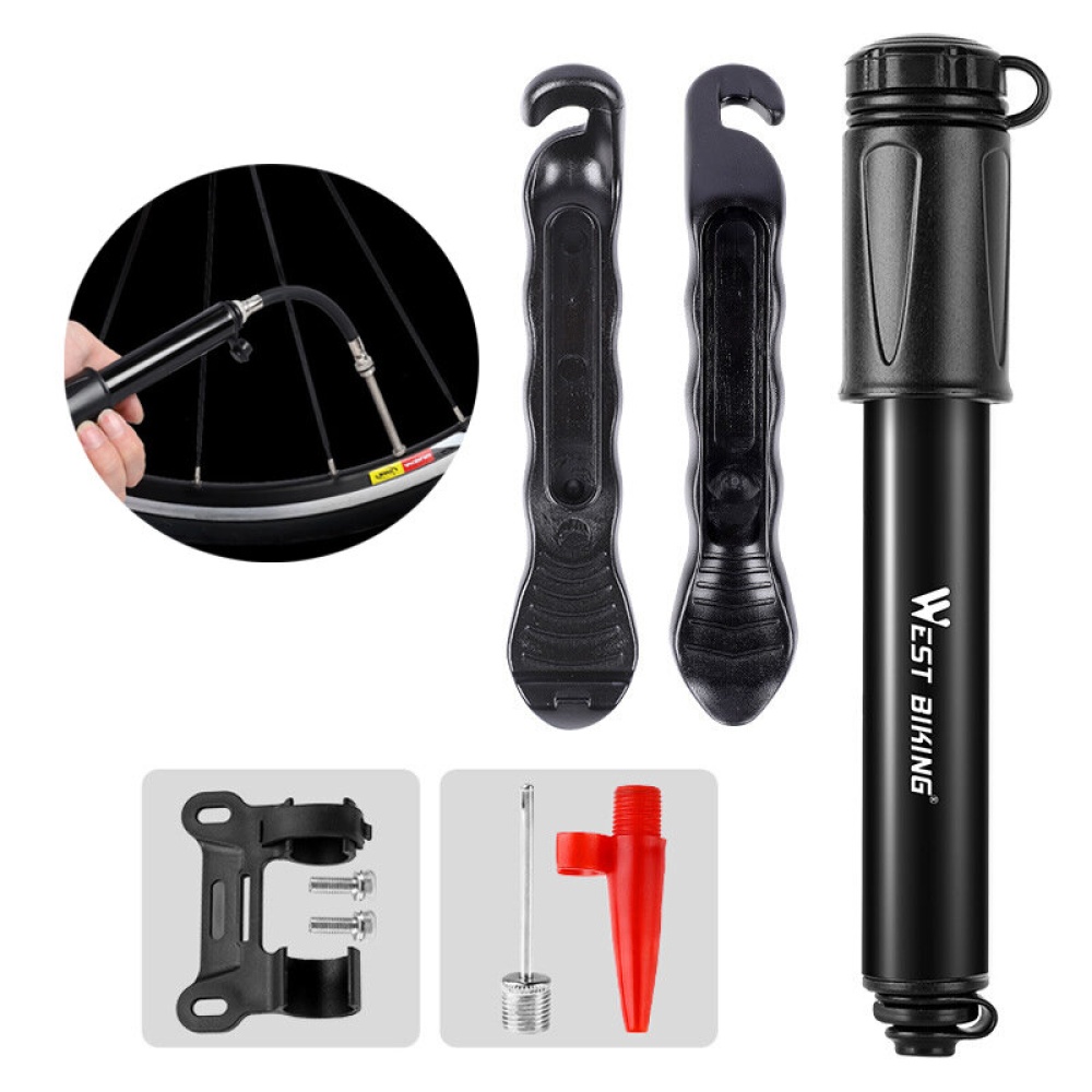 WEST BIKING Bicycle Tire Repair Tools Kit Riding Equipment with Cycling Schrader/Presta Tyre Pump Patch Lever Needle - Black