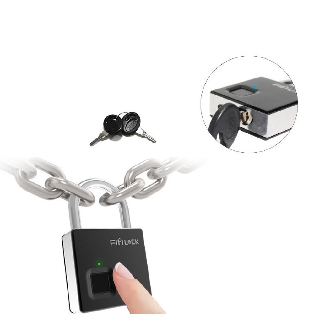 Smart Fingerprint Padlock Outdoor Travel Lock IP65 Waterproof Biometric Intelligent Fingerprint Key Anti-Theft Lock With Key - Silver - Image 2