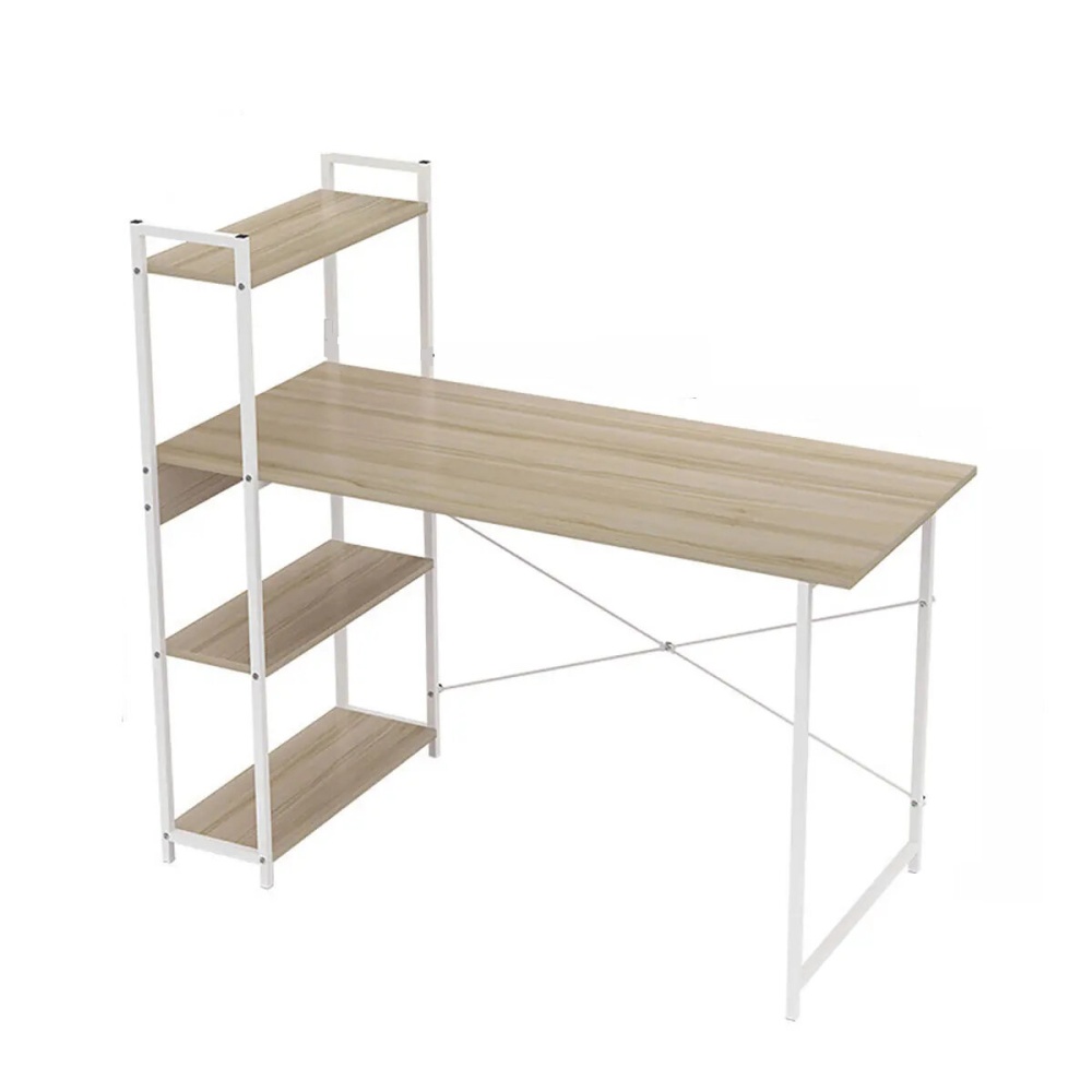 Computer Laptop Desk Modern Style Computer Table Variety of Display Office Table with 4 Tiers Bookshelf Study Writing for Home Office - White 120cm