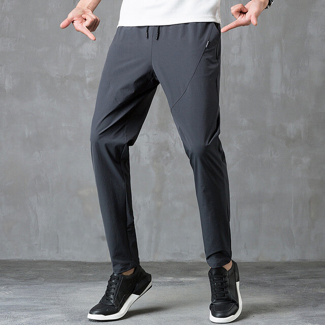 Season High Elastic Ice Silk Sports Quick-drying Sunscreen Nine Pants Trousers Men's Pants Men's Thin Section Loose Casual Sports - M Black - Image 2