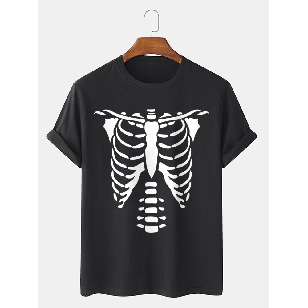 Mens 100% Cotton  Skeleton Bones Printed T-shirt - Black L