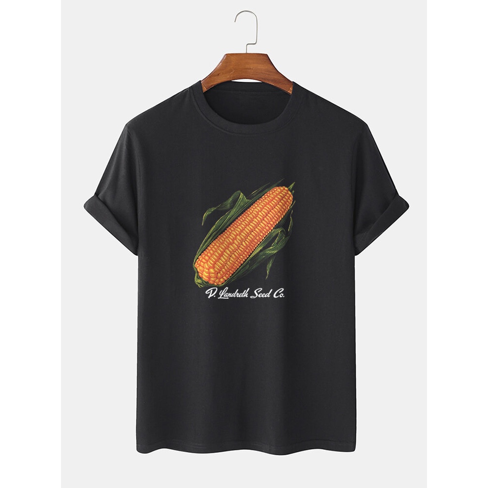 Mens Corn Print Crew Neck 100% Cotton Community Spirit Short Sleeve T-Shirts - Black L